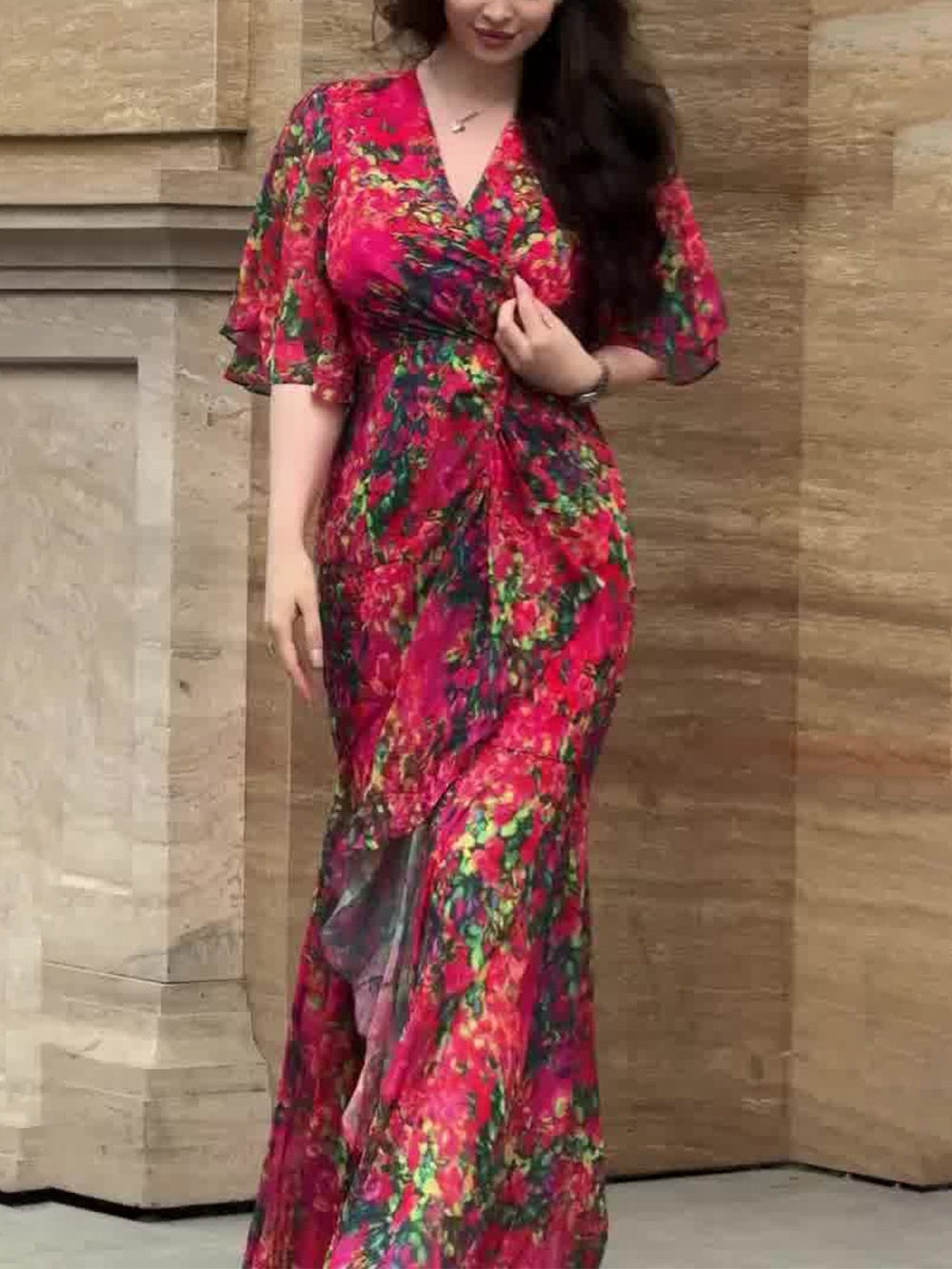 VIVIANA – BLOEIENDE ELEGANTIE WIKKEL MAXI JURK