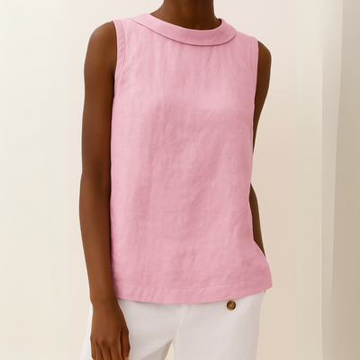 Aya™ | Mouwloze Blouse met Opstaande Kraag