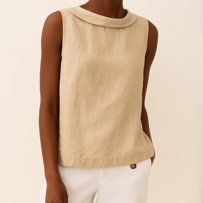 Aya™ | Mouwloze Blouse met Opstaande Kraag