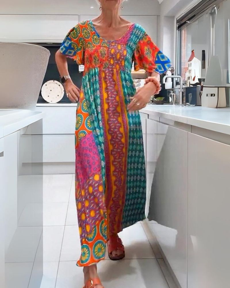 LUNA – KLEURRIJKE PATCHWORK MAXIJURK