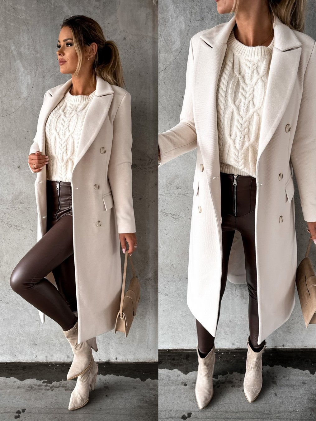 MONIQUE – ELEGANTE DUBBELKNOOPS LANGE MANTEL