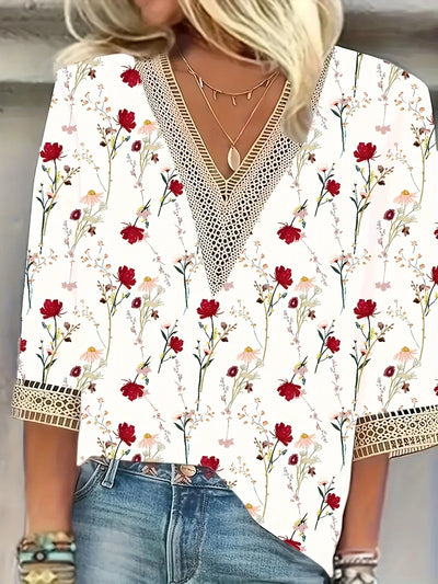 Janine™ | Elegante blouse met kanten V-hals