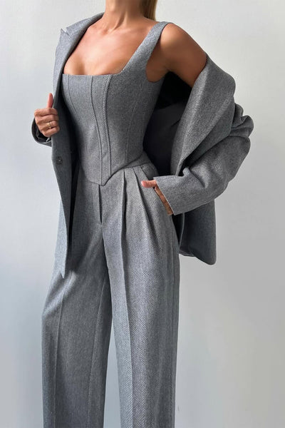 Roos™ | Driedelige set met dubbelrijige blazer