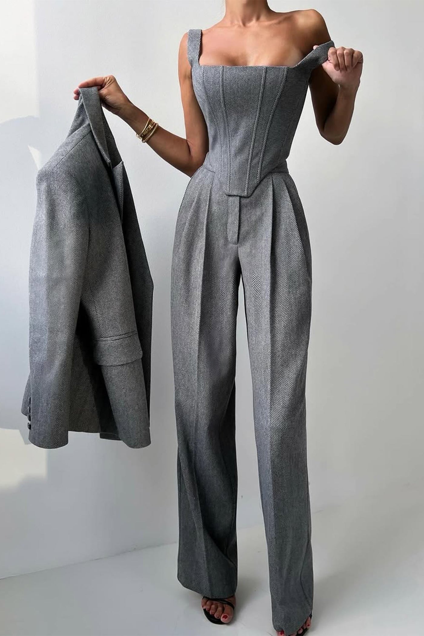 Roos™ | Driedelige set met dubbelrijige blazer
