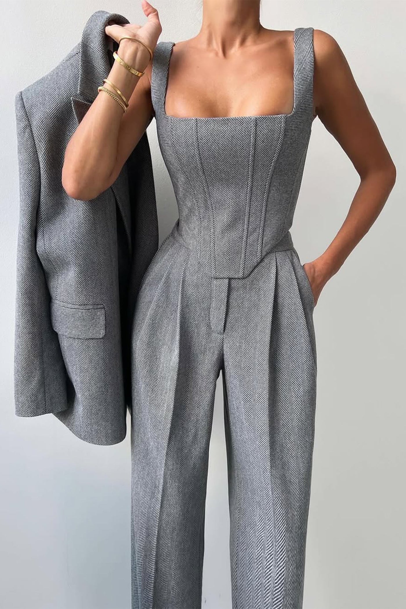 Roos™ | Driedelige set met dubbelrijige blazer