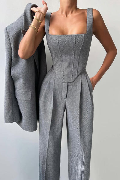 Roos™ | Driedelige set met dubbelrijige blazer