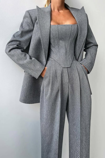 Roos™ | Driedelige set met dubbelrijige blazer