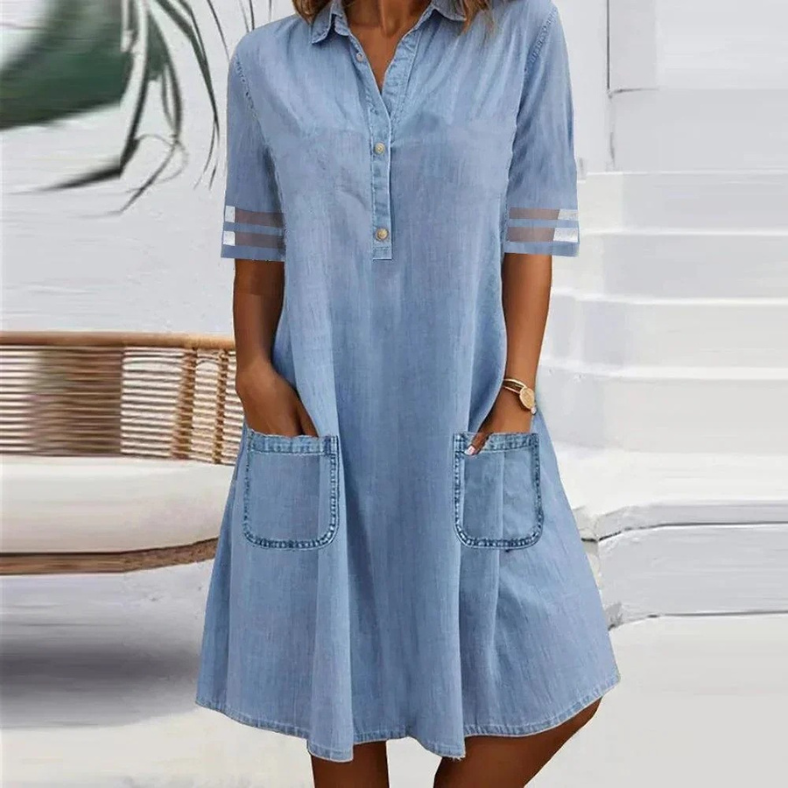 Carmen™ | Denim Mini Jurk met Zijzakken