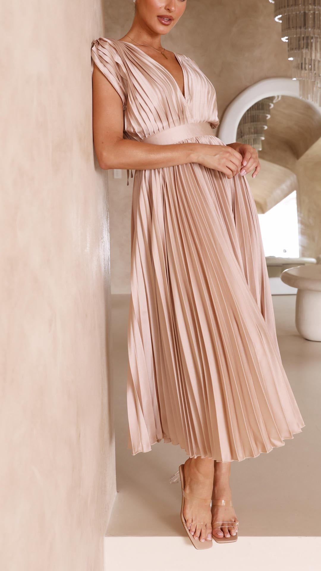 CHARLENE - ELEGANTE GEPLOOIDE MAXI-JURK