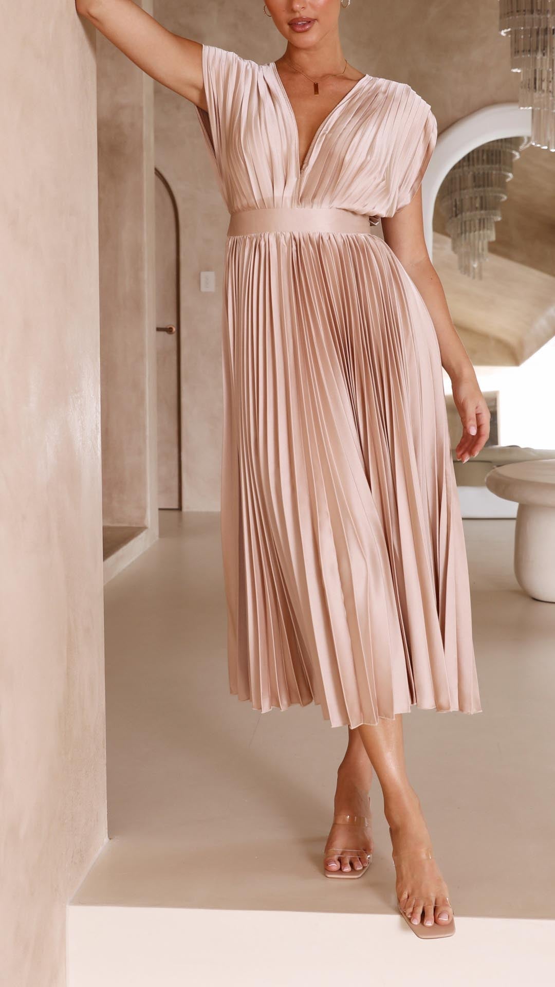 CHARLENE - ELEGANTE GEPLOOIDE MAXI-JURK
