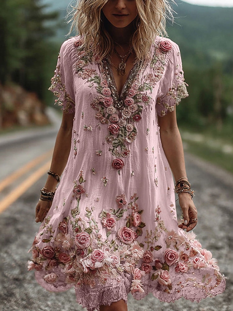 RUBY – BLOSSOM GEBORDUURDE V-HALS JURK