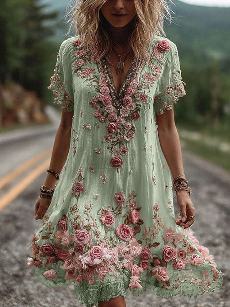 RUBY – BLOSSOM GEBORDUURDE V-HALS JURK