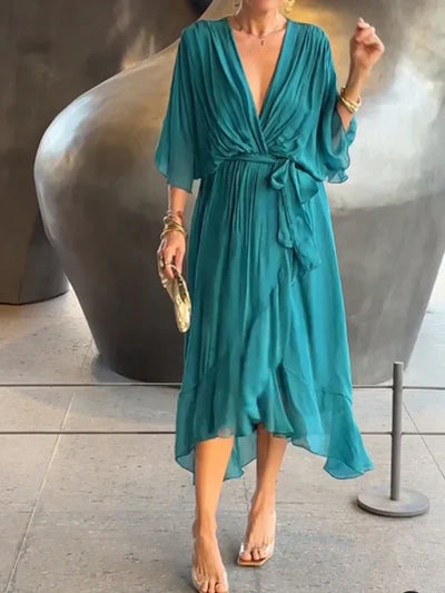 Milou™ | Chiffon midi-jurk met wikkel-look